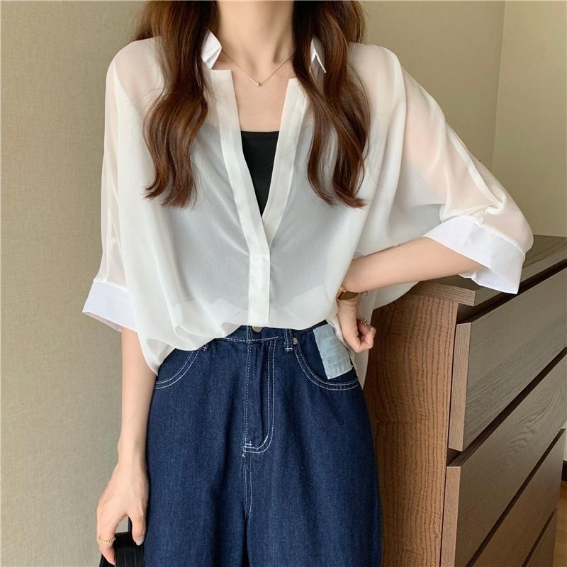 【D.studio】韓版雪紡顯瘦蝙蝠袖襯衫+背心 套裝 女裝 上衣 衣服 短袖T恤【S182】-細節圖6