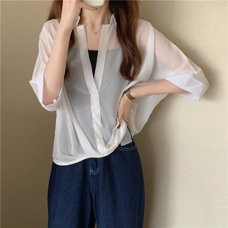 【D.studio】韓版雪紡顯瘦蝙蝠袖襯衫+背心 套裝 女裝 上衣 衣服 短袖T恤【S182】-細節圖7