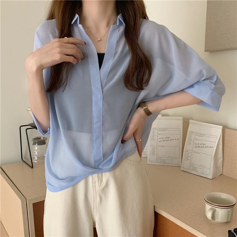 【D.studio】韓版雪紡顯瘦蝙蝠袖襯衫+背心 套裝 女裝 上衣 衣服 短袖T恤【S182】-細節圖9