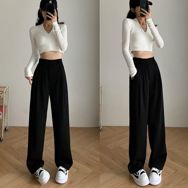 【D.studio】韓版直筒垂墜感寬鬆西裝寬褲 寬褲 褲子 女裝 休閒褲 直筒褲【P130】-細節圖6