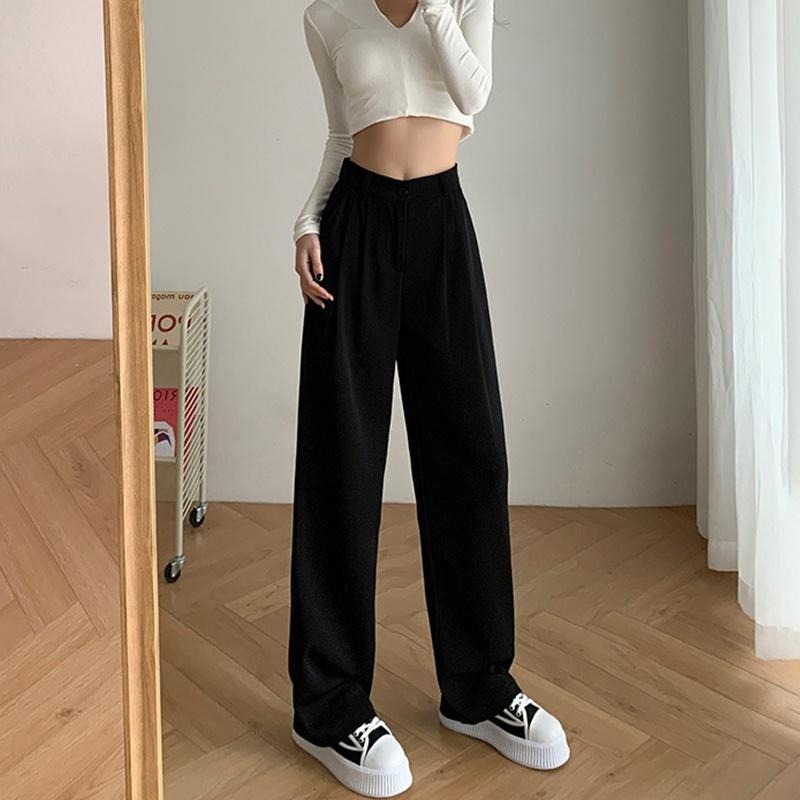 【D.studio】韓版直筒垂墜感寬鬆西裝寬褲 寬褲 褲子 女裝 休閒褲 直筒褲【P130】-細節圖7