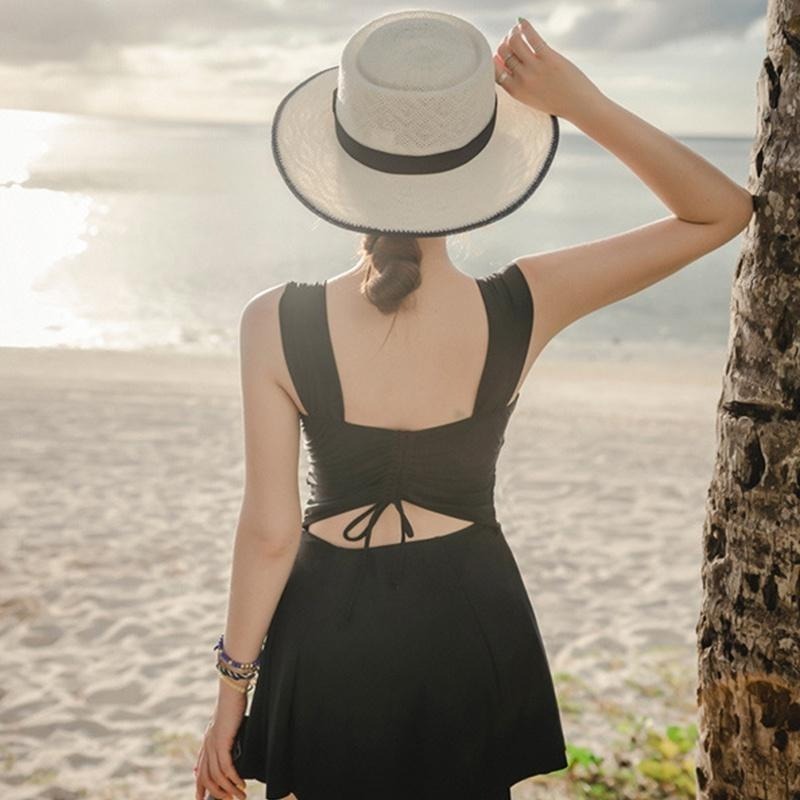 【D.studio】韓版保守小黑裙游泳衣 連身裙 吊帶裙 吊帶褲 女裝【S133】-細節圖5