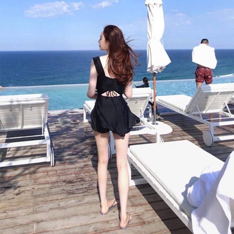 【D.studio】韓版保守小黑裙游泳衣 連身裙 吊帶裙 吊帶褲 女裝【S133】-細節圖7