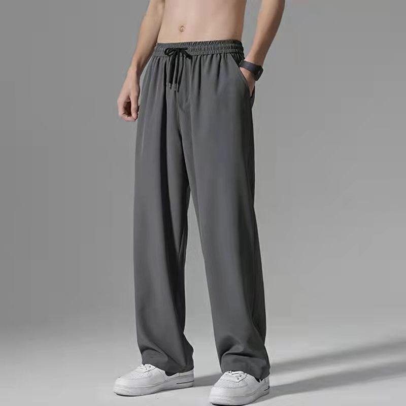 【D.studio】韓版薄款寬鬆休閒直筒垂感冰絲長褲 寬褲 褲子 男裝【P268】-細節圖4