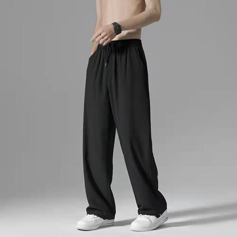 【D.studio】韓版薄款寬鬆休閒直筒垂感冰絲長褲 寬褲 褲子 男裝【P268】-細節圖7