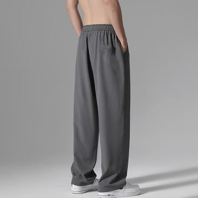 【D.studio】韓版薄款寬鬆休閒直筒垂感冰絲長褲 寬褲 褲子 男裝【P268】-細節圖8