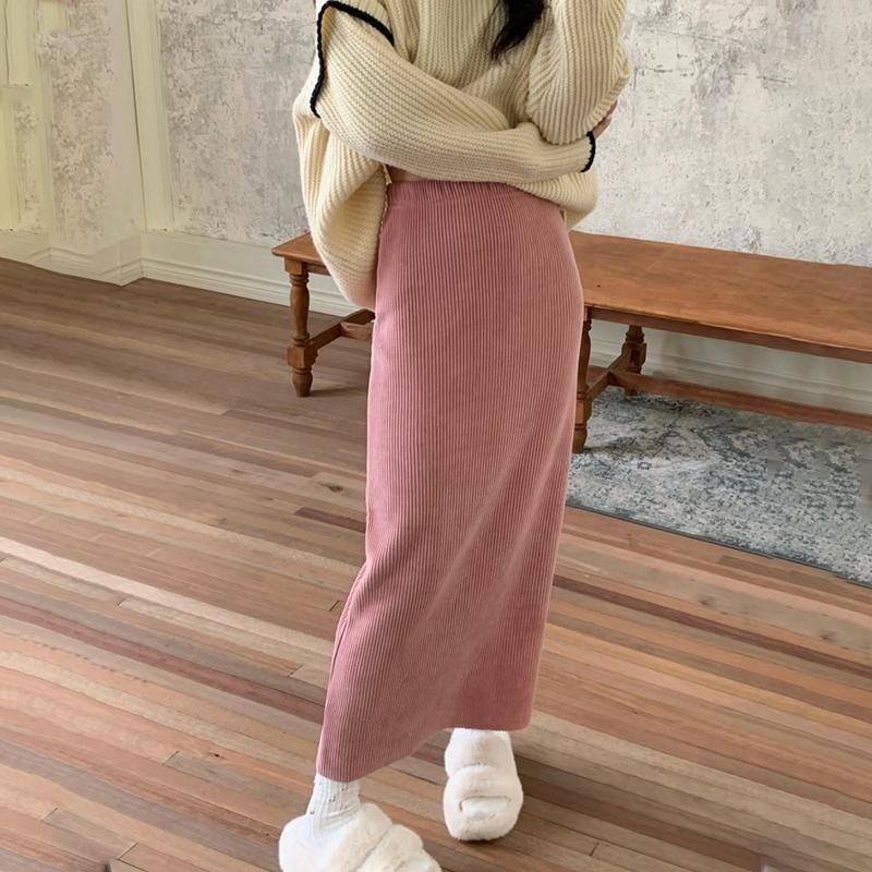 【D.studio】韓版燈芯絨鬆緊高腰直筒顯瘦長裙 褲裙 長裙 女裝【P308】-細節圖4