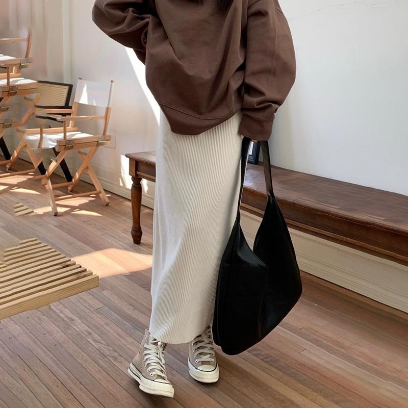 【D.studio】韓版燈芯絨鬆緊高腰直筒顯瘦長裙 褲裙 長裙 女裝【P308】-細節圖8