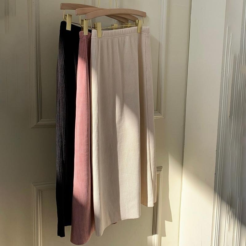 【D.studio】韓版燈芯絨鬆緊高腰直筒顯瘦長裙 褲裙 長裙 女裝【P308】-細節圖9