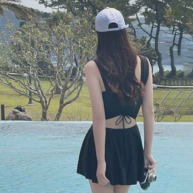 【D.studio】韓版露背百褶裙保守泳衣 顯瘦泳衣 連身泳衣 女生泳衣【S133】-細節圖8