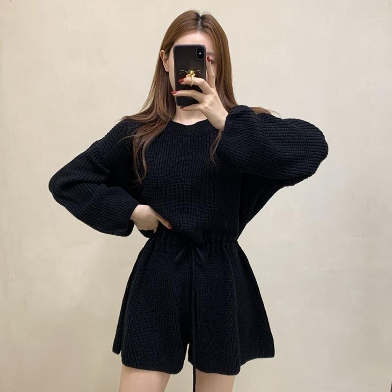 【D.studio】韓版小眾復古圓領收腰顯瘦針織連身褲 女裝 連身裙 吊帶裙 吊帶褲【S291】-細節圖2