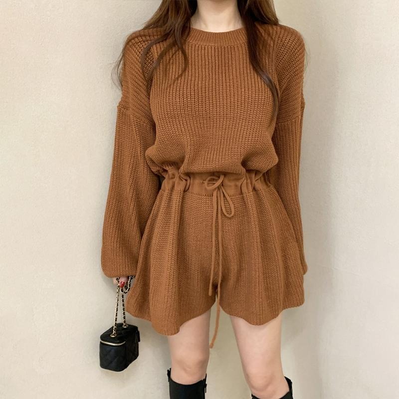 【D.studio】韓版小眾復古圓領收腰顯瘦針織連身褲 女裝 連身裙 吊帶裙 吊帶褲【S291】-細節圖3