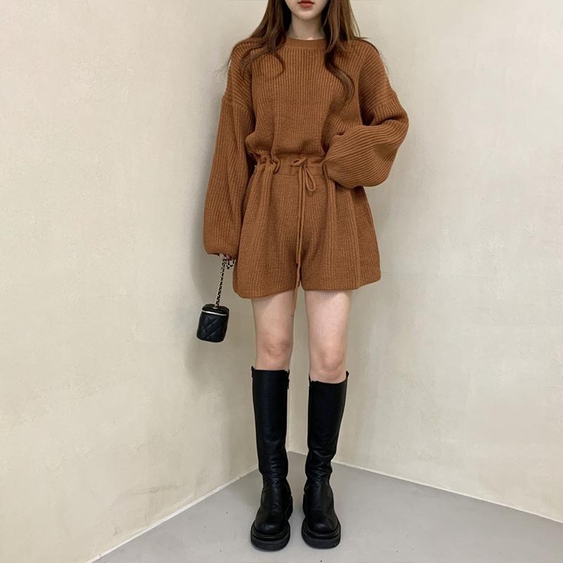 【D.studio】韓版小眾復古圓領收腰顯瘦針織連身褲 女裝 連身裙 吊帶裙 吊帶褲【S291】-細節圖5