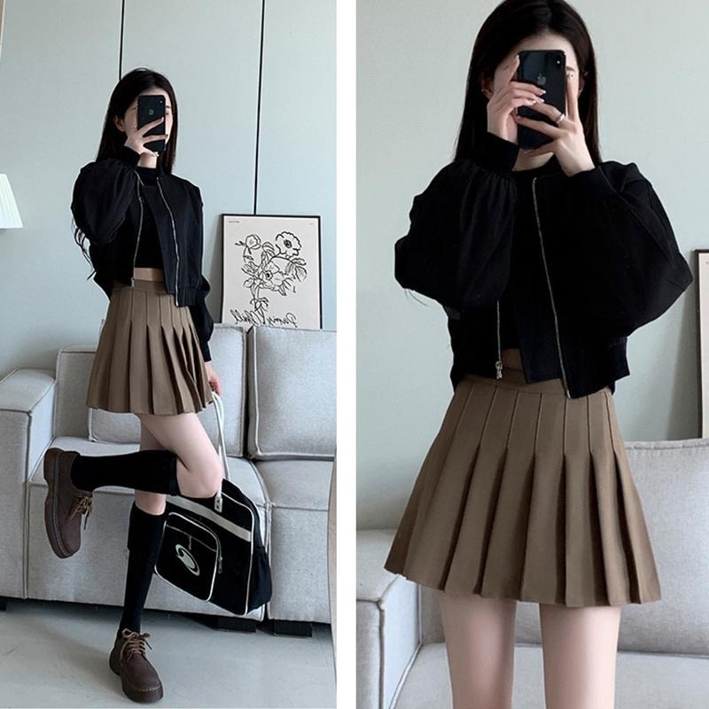 【D.studio】韓版顯瘦修身百褶裙 裙子 褲裙 長裙 女裝【P55】-細節圖7