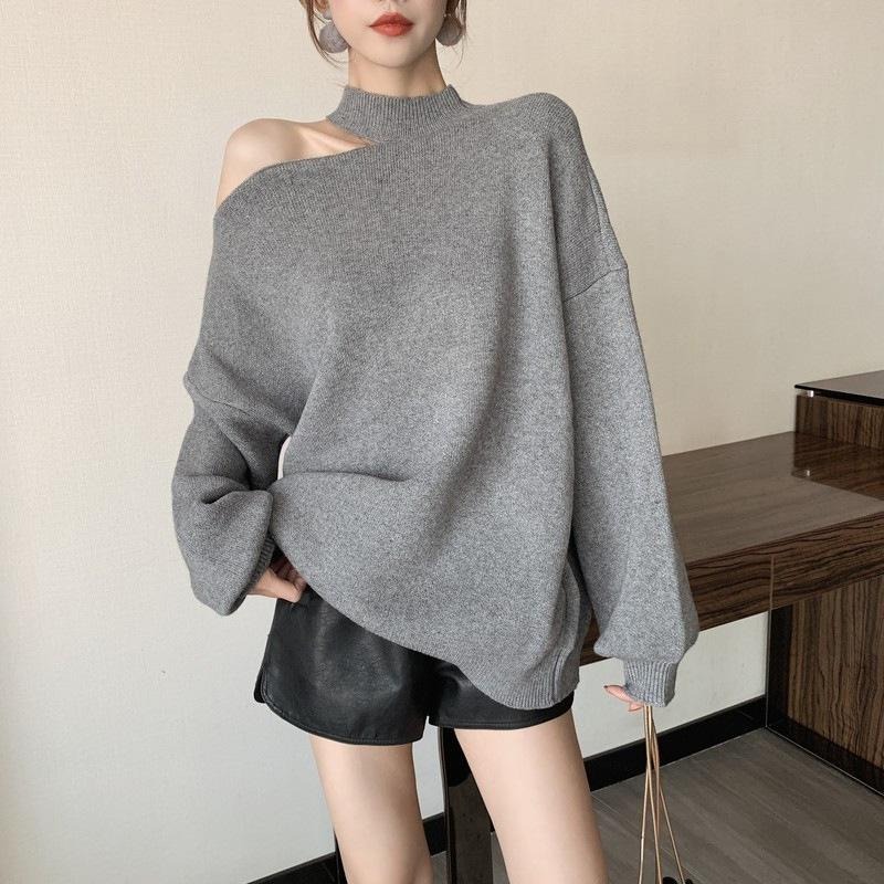 【D.studio】韓版小心機露肩慵懶風長版毛衣 女裝 長袖上衣 休閒上衣 秋冬女裝【W325】-細節圖5