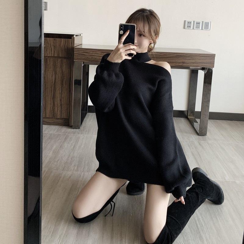 【D.studio】韓版小心機露肩慵懶風長版毛衣 女裝 長袖上衣 休閒上衣 秋冬女裝【W325】-細節圖6