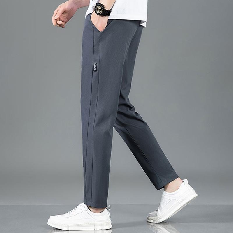 【D.studio】韓版冰絲休閒彈性透氣直筒運動長褲 寬褲 褲子 男裝【P277】-細節圖5