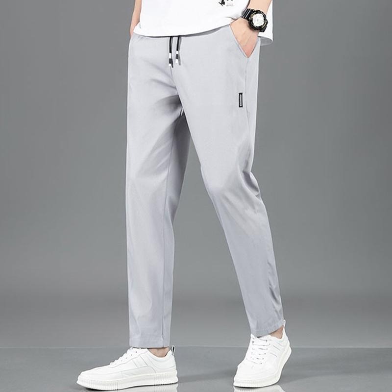 【D.studio】韓版冰絲休閒彈性透氣直筒運動長褲 寬褲 褲子 男裝【P277】-細節圖6