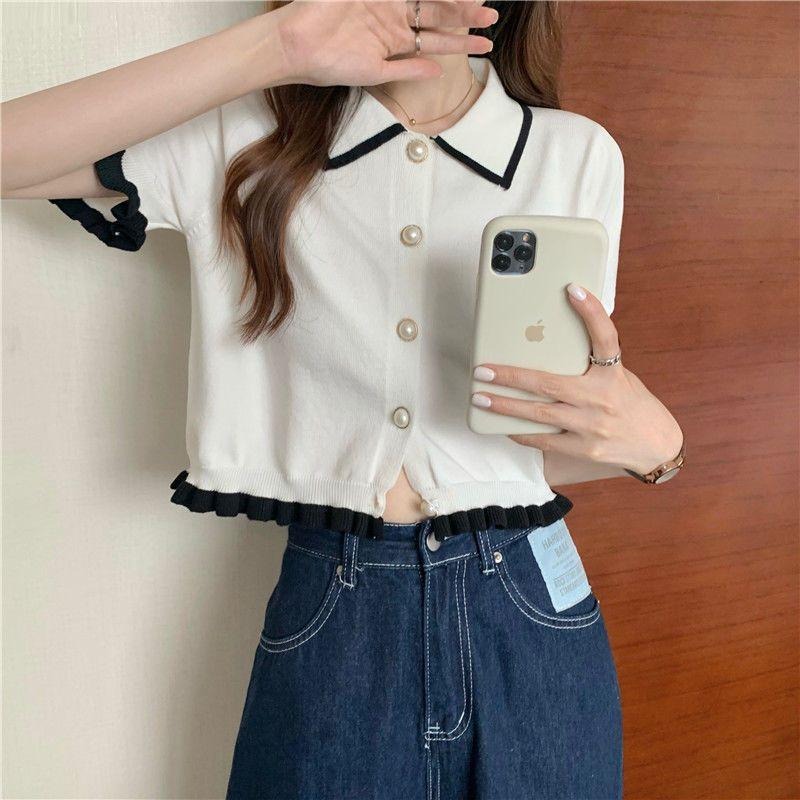 【D.studio】韓版寬鬆設計感小眾短版針織上衣 女裝 短袖t恤 上衣 休閒上衣【T251】-細節圖4