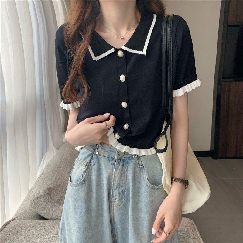 【D.studio】韓版寬鬆設計感小眾短版針織上衣 女裝 短袖t恤 上衣 休閒上衣【T251】-細節圖7