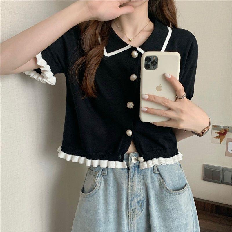 【D.studio】韓版寬鬆設計感小眾短版針織上衣 女裝 短袖t恤 上衣 休閒上衣【T251】-細節圖9