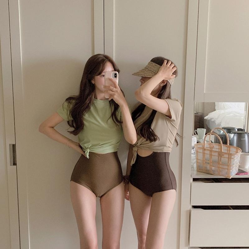 【D.studio】韓版撞色顯瘦兩件式泳衣 帶胸墊 連身裙 吊帶裙 吊帶褲 女裝【S133】-細節圖3