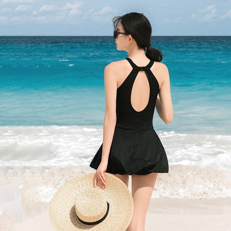 【D.studio】韓版高級感顯瘦百褶裙連身泳衣 帶胸墊 連身裙 吊帶裙 吊帶褲 女裝【S133】-細節圖4