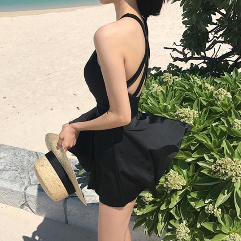 【D.studio】韓版顯瘦露背鏤空百褶裙泳裝 女裝【S133】-細節圖4