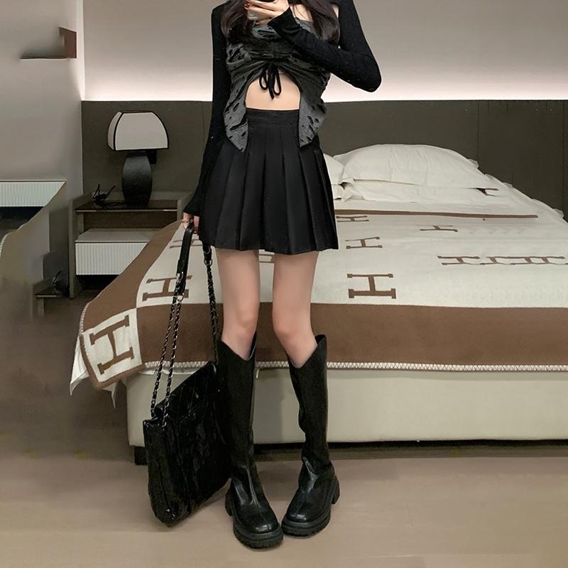 【D.studio】韓版高腰顯瘦百褶裙 裙子 褲裙 長裙 女裝【P55】-細節圖7