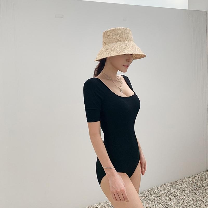 【D.studio】韓版方領顯瘦露背連身泳衣 帶胸墊 女裝【S133】-細節圖5