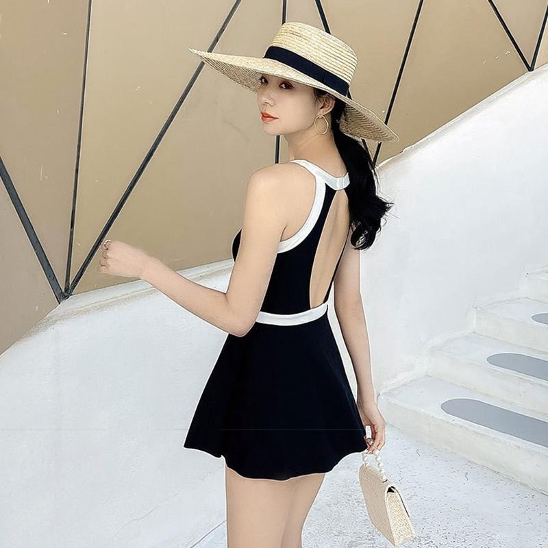 【D.studio】韓版氣質撞色顯瘦連身泳衣 帶胸墊 女裝【S133】-細節圖9