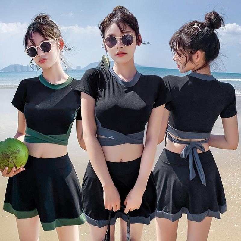 【D.studio】韓版修身顯瘦運動風泳衣 帶胸墊 連身裙 吊帶裙 吊帶褲 女裝【S133】-細節圖2