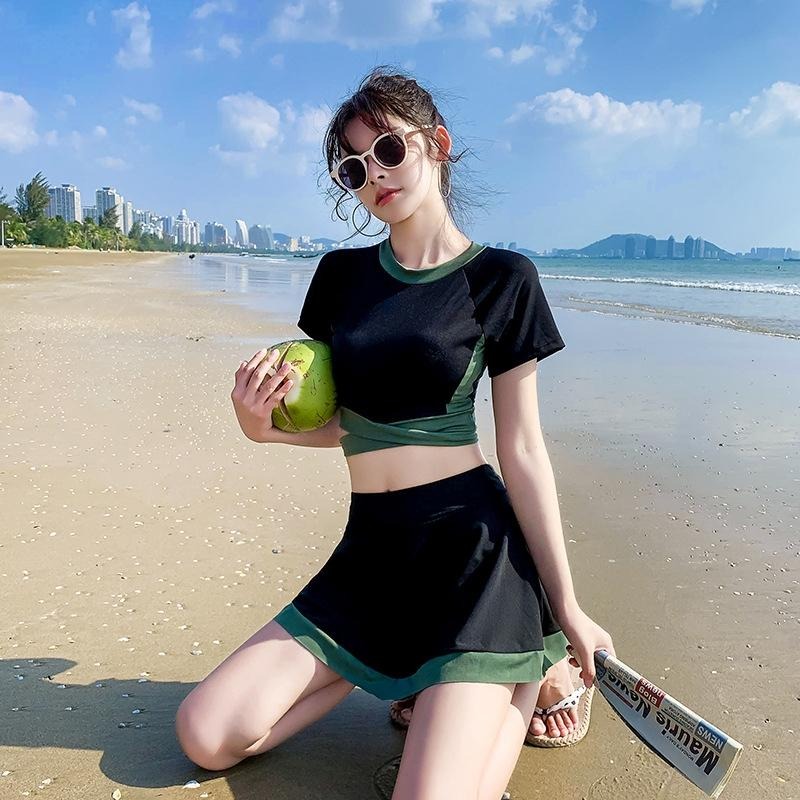 【D.studio】韓版修身顯瘦運動風泳衣 帶胸墊 連身裙 吊帶裙 吊帶褲 女裝【S133】-細節圖7