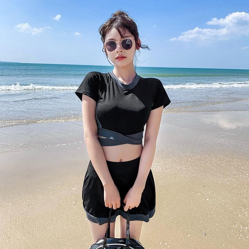 【D.studio】韓版修身顯瘦運動風泳衣 帶胸墊 連身裙 吊帶裙 吊帶褲 女裝【S133】-細節圖9