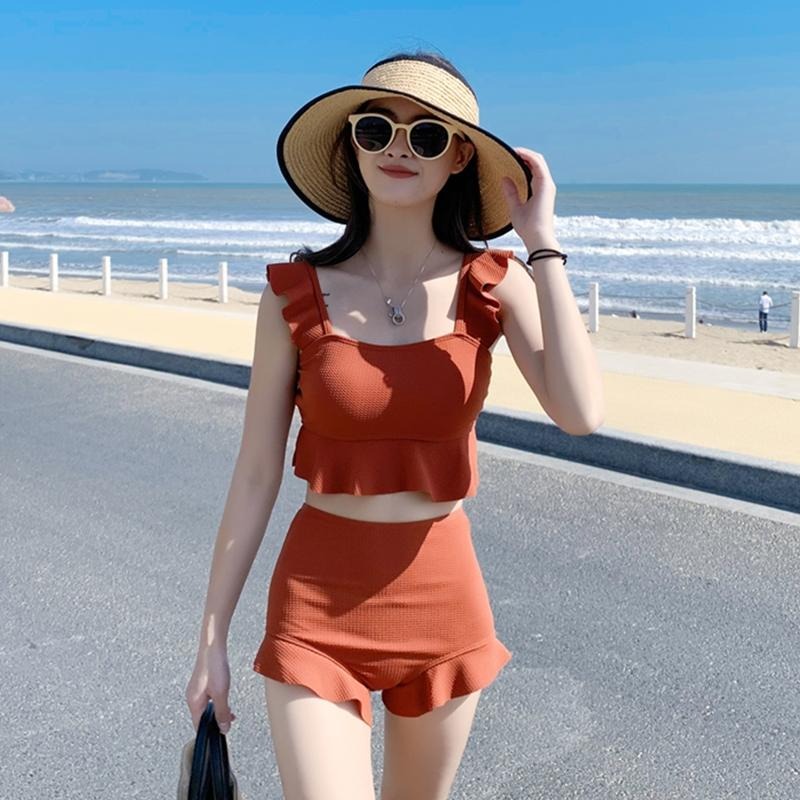 【D.studio】韓版方領保守顯瘦兩件式泳衣 帶胸墊 連身裙 吊帶裙 吊帶褲 女裝【S133】-細節圖4