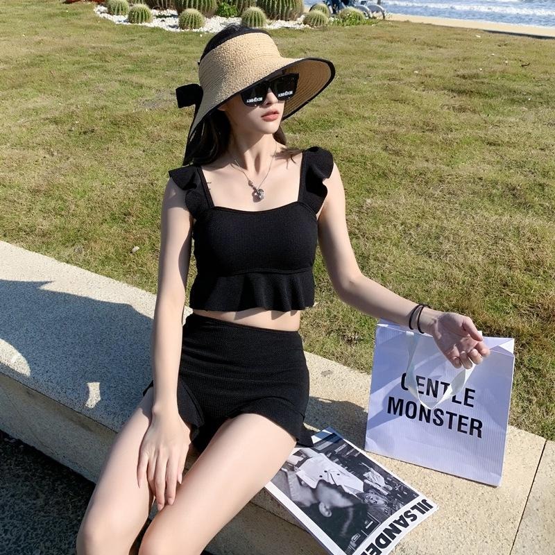 【D.studio】韓版方領保守顯瘦兩件式泳衣 帶胸墊 連身裙 吊帶裙 吊帶褲 女裝【S133】-細節圖5