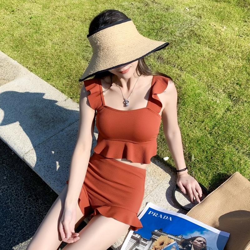 【D.studio】韓版方領保守顯瘦兩件式泳衣 帶胸墊 連身裙 吊帶裙 吊帶褲 女裝【S133】-細節圖6