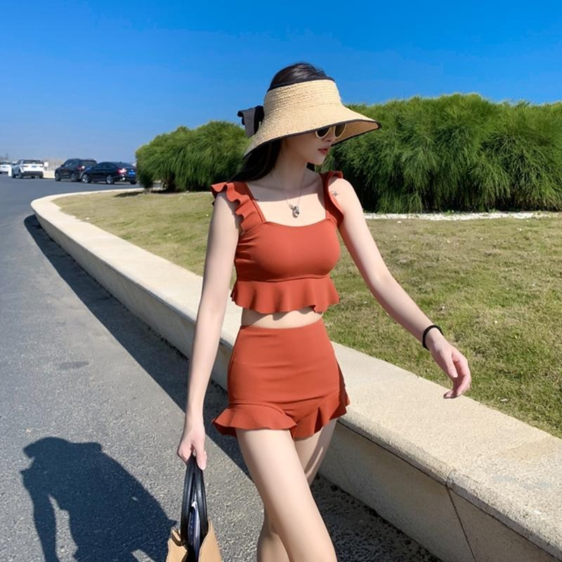 【D.studio】韓版方領保守顯瘦兩件式泳衣 帶胸墊 連身裙 吊帶裙 吊帶褲 女裝【S133】-細節圖8