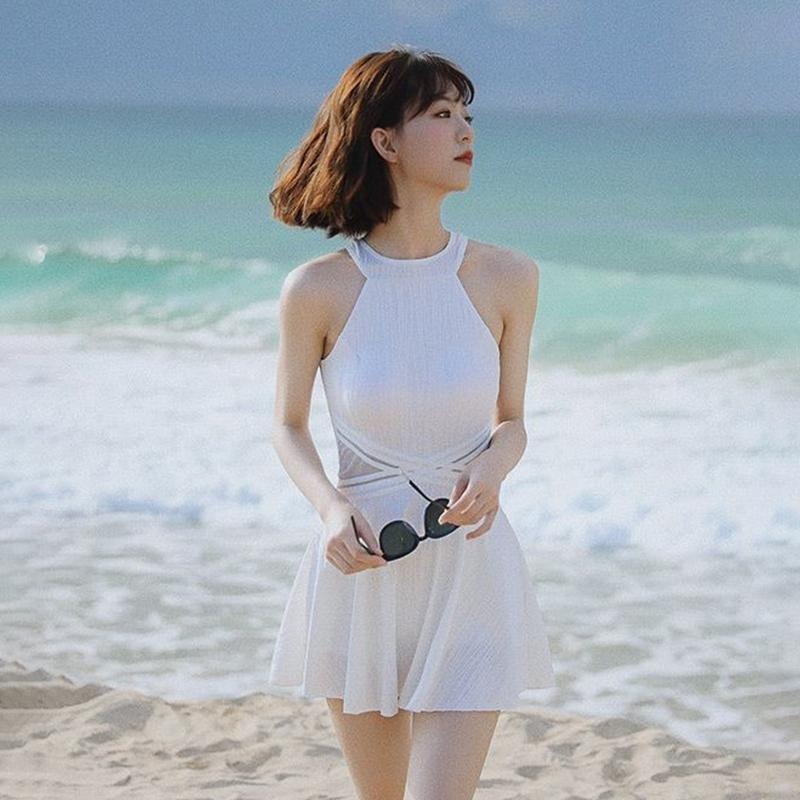 【D.studio】韓版露背百褶裙連身裙泳裝 帶胸墊 吊帶裙 吊帶褲 女裝【S133】-細節圖2