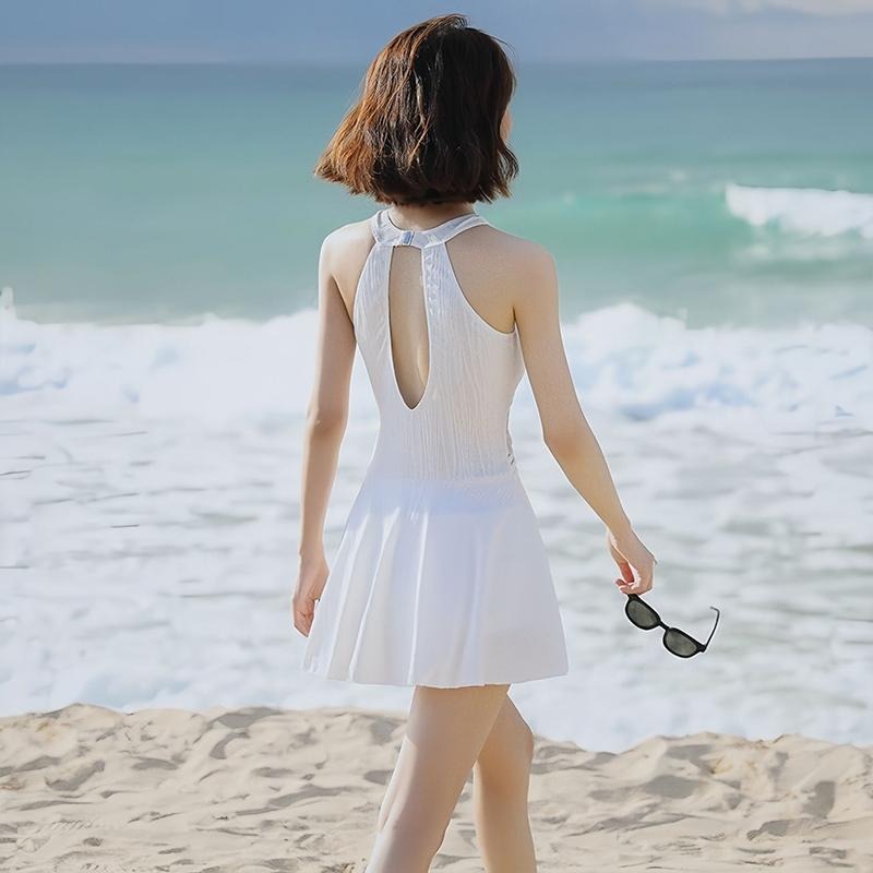 【D.studio】韓版露背百褶裙連身裙泳裝 帶胸墊 吊帶裙 吊帶褲 女裝【S133】-細節圖4