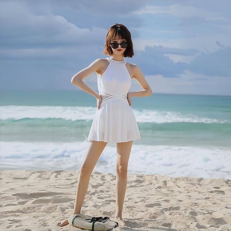 【D.studio】韓版露背百褶裙連身裙泳裝 帶胸墊 吊帶裙 吊帶褲 女裝【S133】-細節圖6