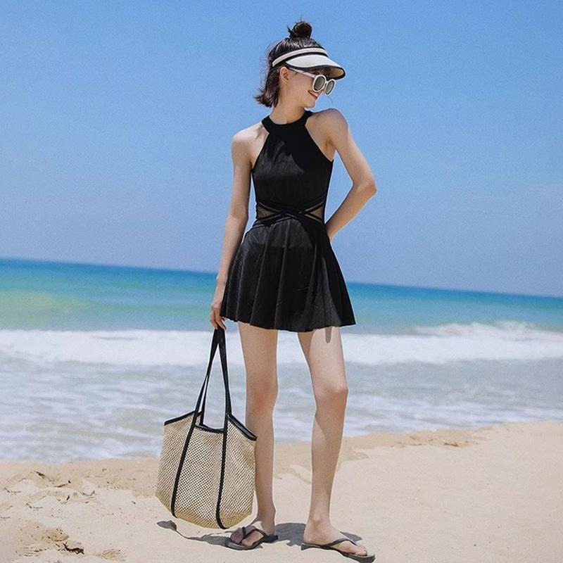 【D.studio】韓版露背百褶裙連身裙泳裝 帶胸墊 吊帶裙 吊帶褲 女裝【S133】-細節圖9