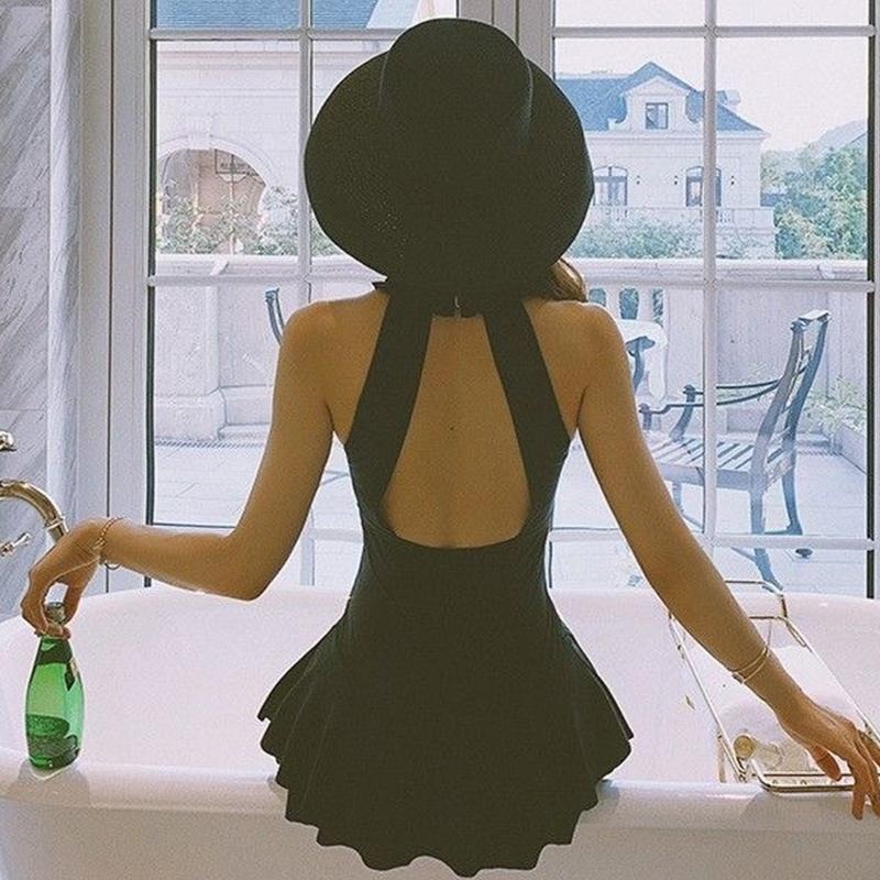 【D.studio】韓版氣質露背百褶裙連身泳衣【S133】-細節圖2