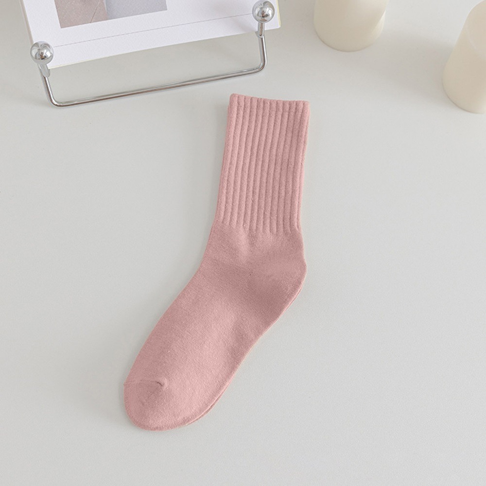 素色奶茶色系堆堆襪-粉