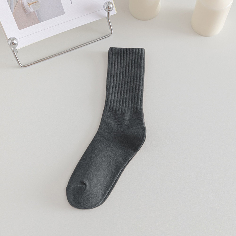 素色奶茶色系堆堆襪-深灰