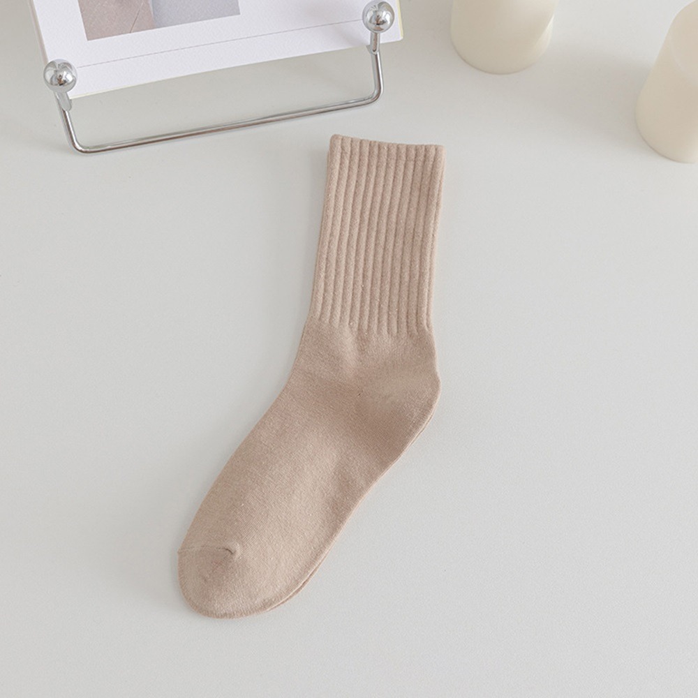 素色奶茶色系堆堆襪-杏