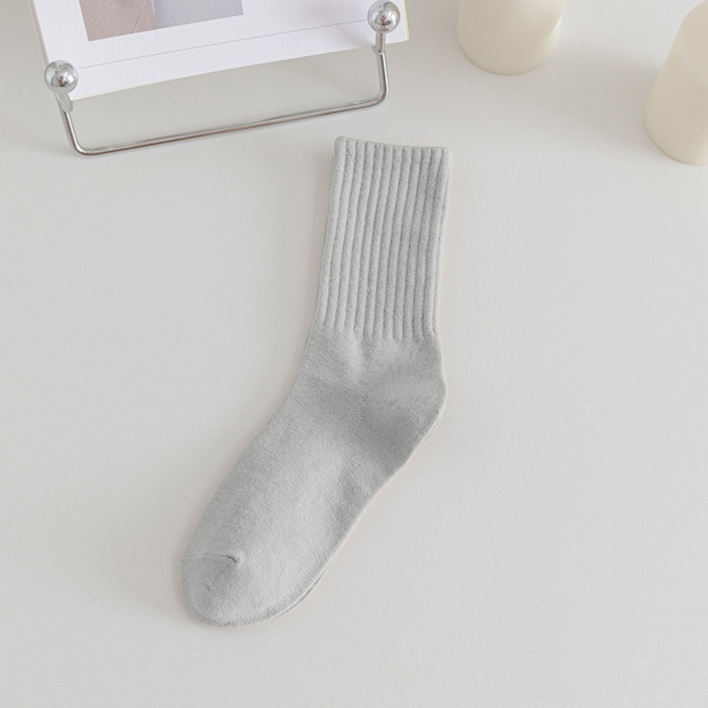 素色奶茶色系堆堆襪-淺灰