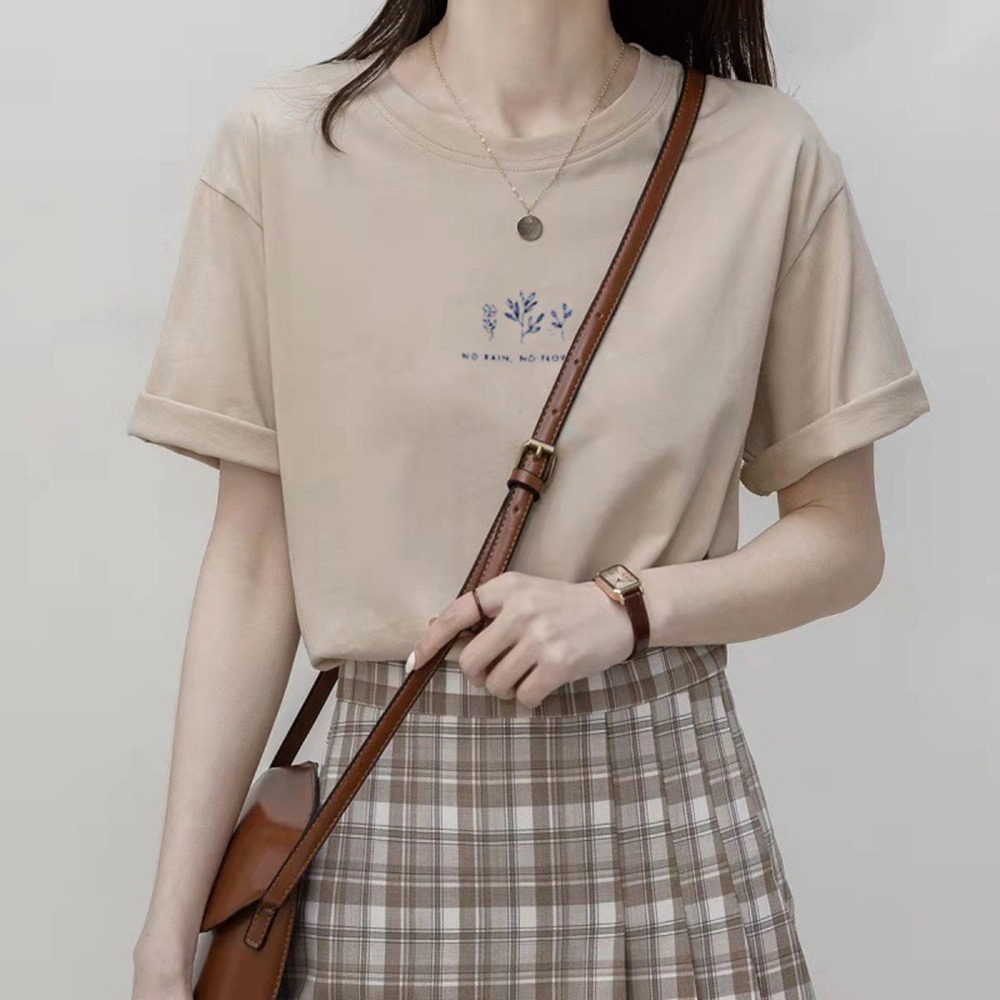 韓版寬鬆文青風圖案短袖上衣 短袖t恤 女裝 顯瘦上衣 衣服 寬鬆上衣 素T【T505】-規格圖5