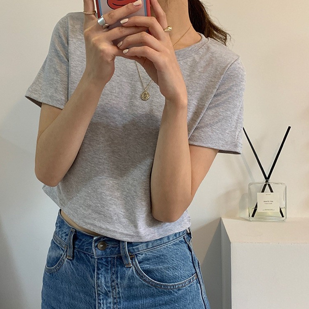 【D.studio】韓版休閒百搭短版上衣 短袖上衣 短袖t恤 女裝 顯瘦上衣 衣服 寬鬆上衣 素T 短板上衣【T222】-細節圖3