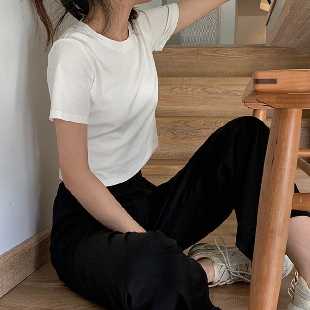 【D.studio】韓版休閒百搭短版上衣 短袖上衣 短袖t恤 女裝 顯瘦上衣 衣服 寬鬆上衣 素T 短板上衣【T222】-細節圖5